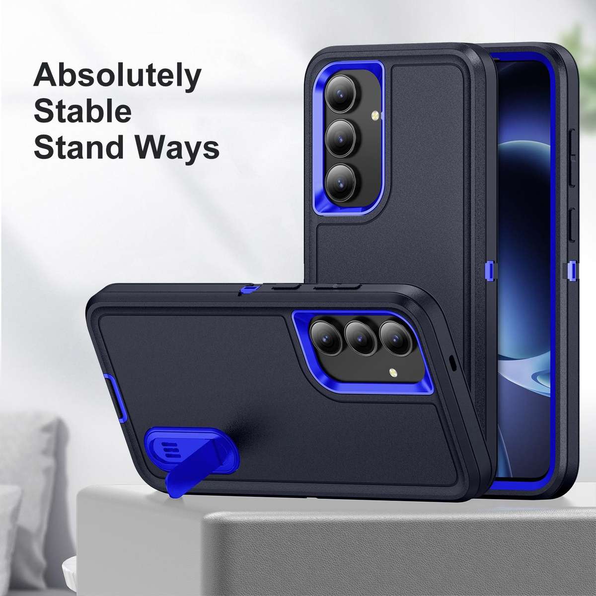For Samsung Galaxy S25 FE 5G Rugged PC Hybrid Silicone Phone Case with Holder(Dark Blue+Royal Blue