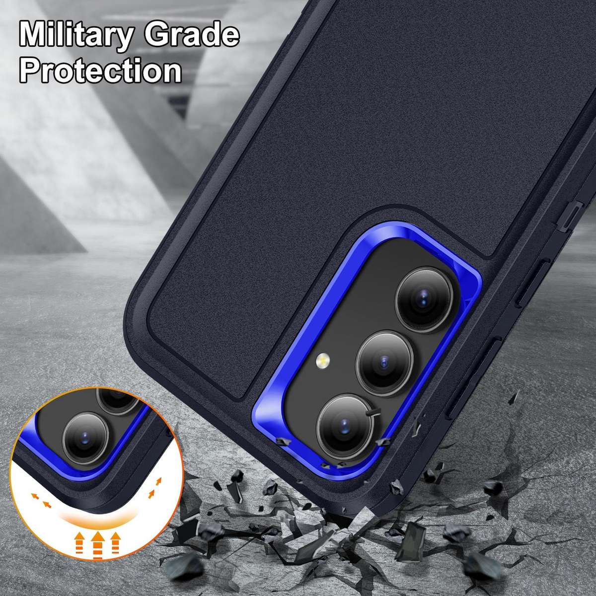 For Samsung Galaxy S25 FE 5G Rugged PC Hybrid Silicone Phone Case with Holder(Dark Blue+Royal Blue