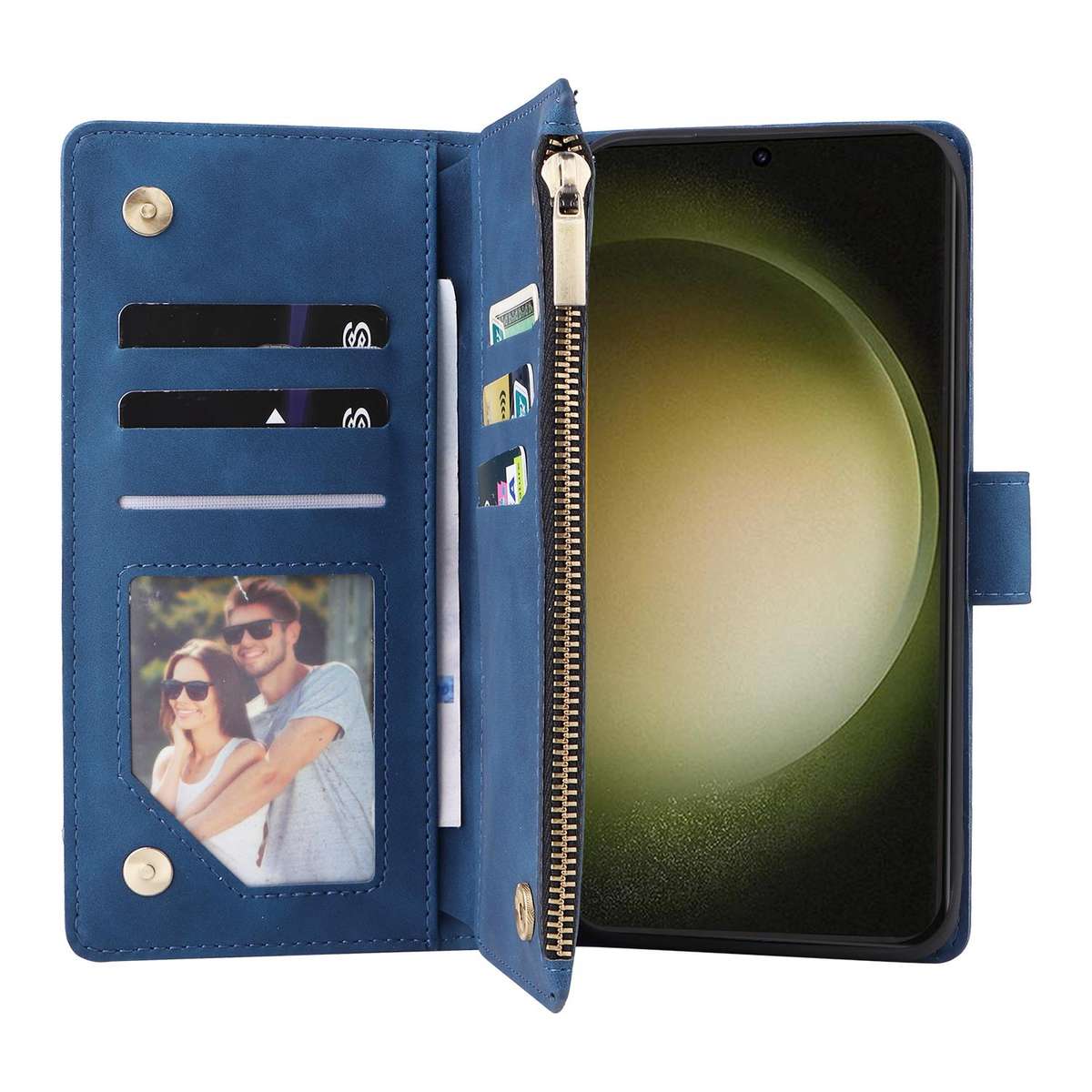 For Samsung Galaxy S23 FE 5G Multifunctional Frosted Zipper Wallet Leather Phone Case(Blue)