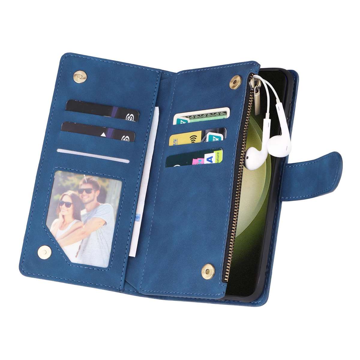 For Samsung Galaxy S23 FE 5G Multifunctional Frosted Zipper Wallet Leather Phone Case(Blue)