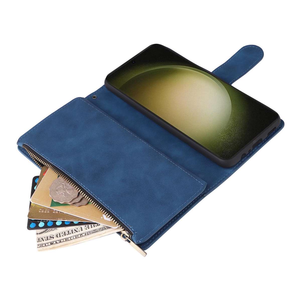 For Samsung Galaxy S23 FE 5G Multifunctional Frosted Zipper Wallet Leather Phone Case(Blue)