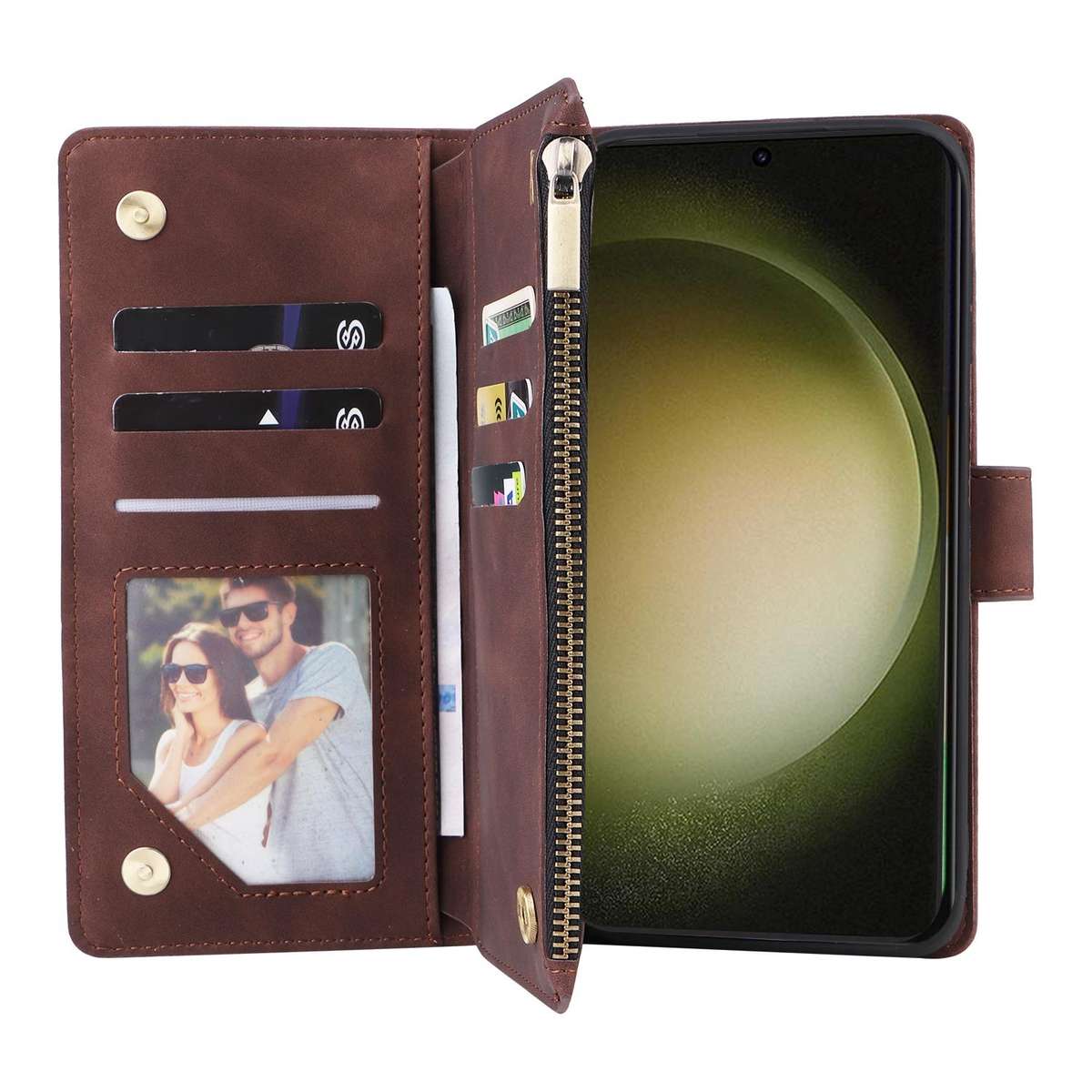 For Samsung Galaxy S23 FE 5G Multifunctional Frosted Zipper Wallet Leather Phone Case(Coffee)
