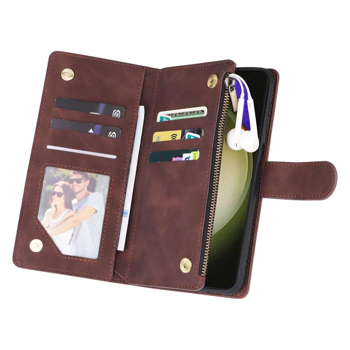 For Samsung Galaxy S23 FE 5G Multifunctional Frosted Zipper Wallet Leather Phone Case(Coffee)