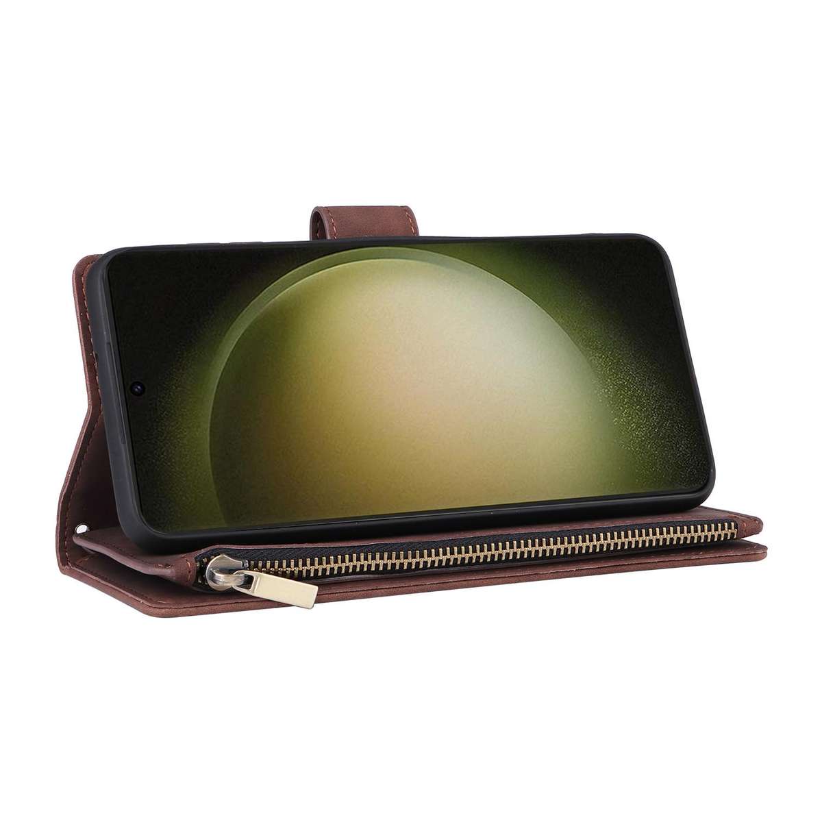 For Samsung Galaxy S23 FE 5G Multifunctional Frosted Zipper Wallet Leather Phone Case(Coffee)
