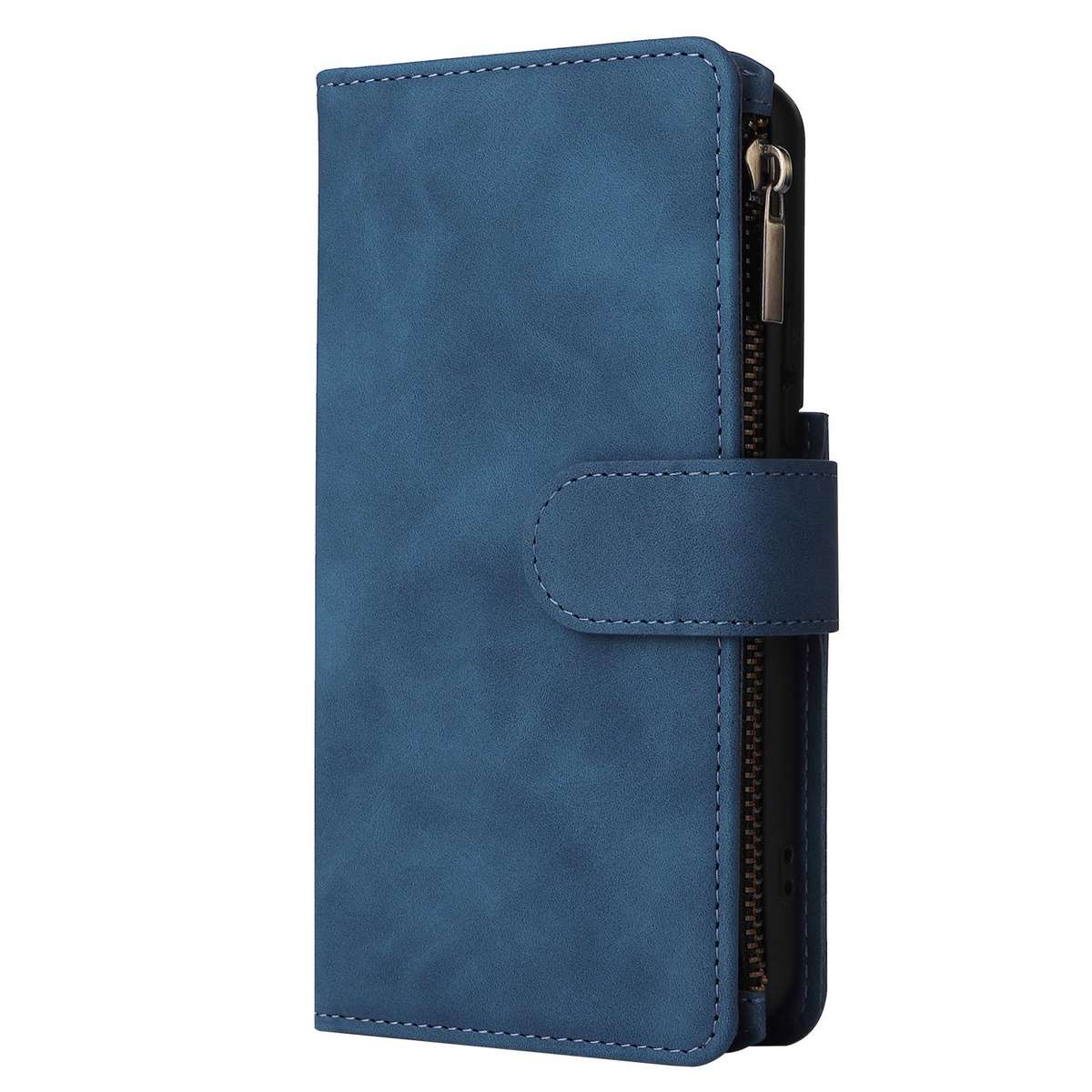 For Samsung Galaxy S22+ 5G Multifunctional Frosted Zipper Wallet Leather Phone Case(Blue)