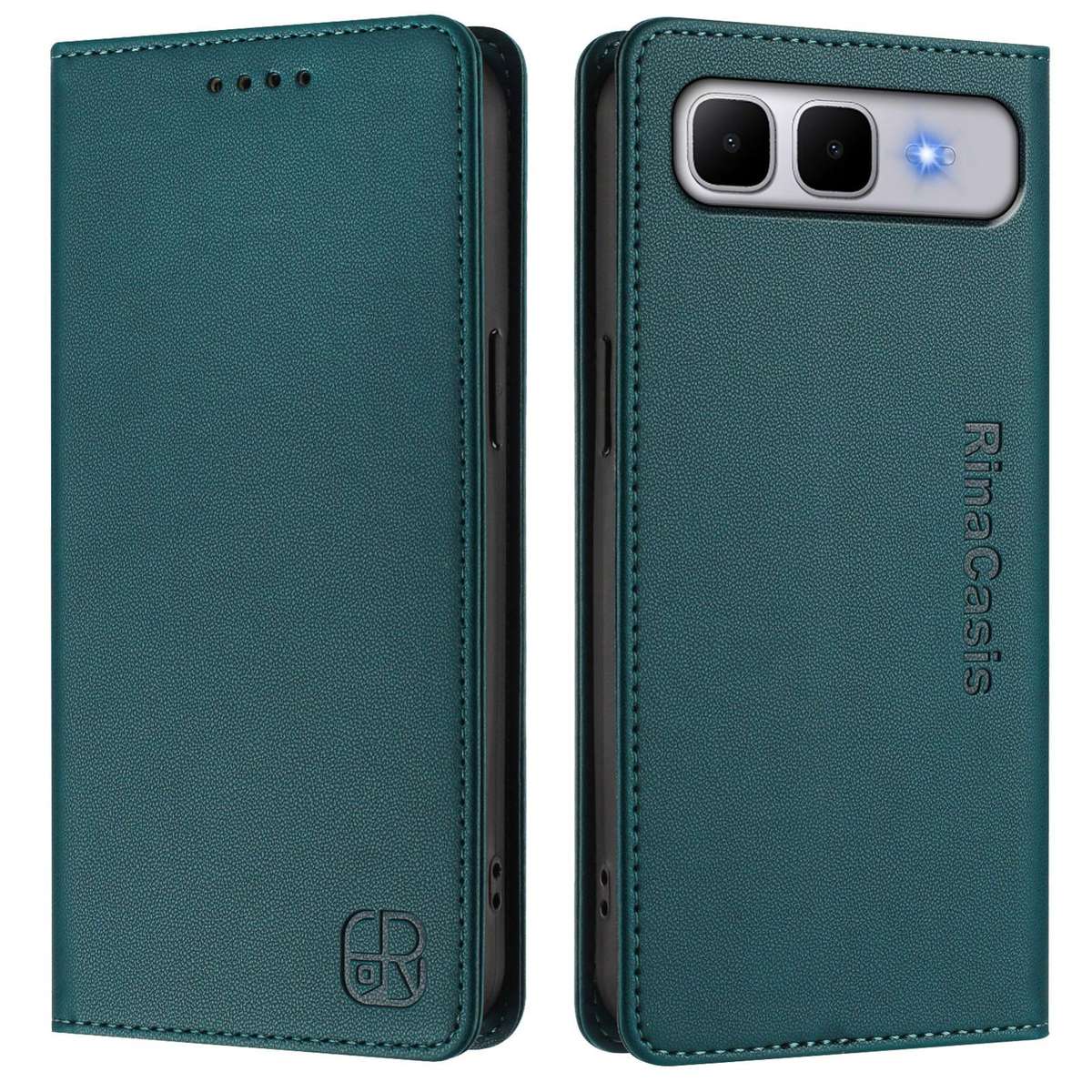 For Infinix Smart 10 Plus 4G RC01 Dual-Folded Magnetic Suction RFID Leather Phone Case(Dark Green)