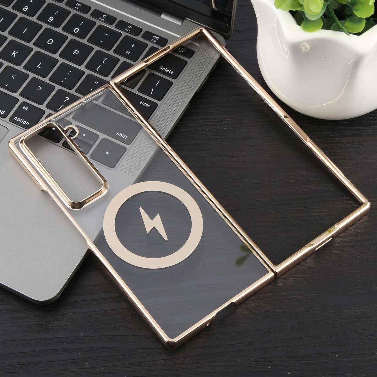 For Samsung Galaxy Z Fold Special / W25 6D Glossy Electroplated PC MagSafe Phone Case(Desert Gold)