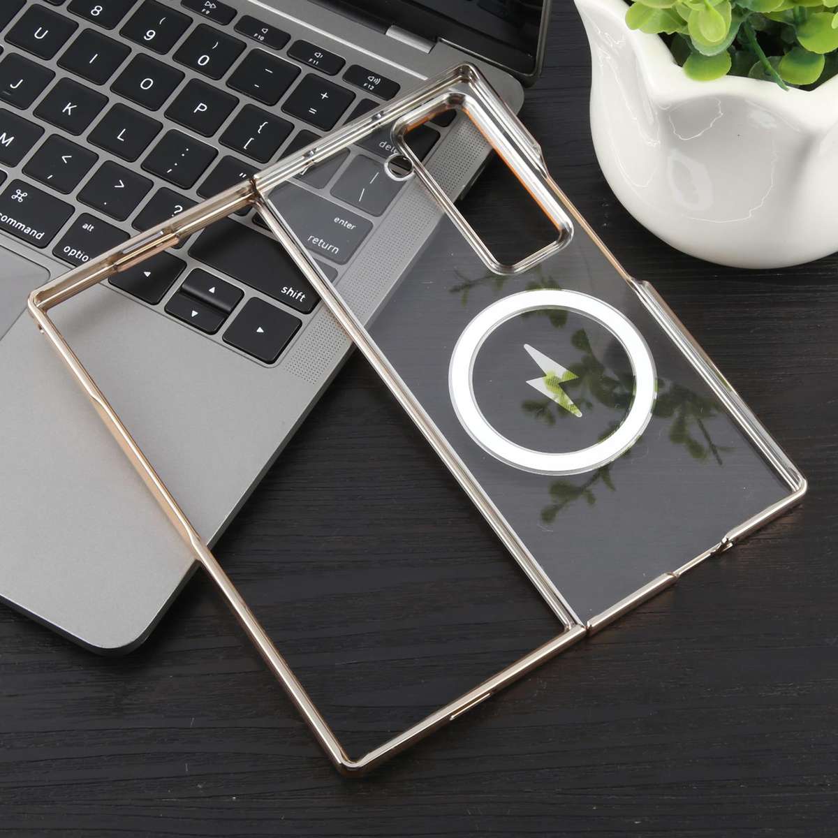 For Samsung Galaxy Z Fold Special / W25 6D Glossy Electroplated PC MagSafe Phone Case(Desert Gold)