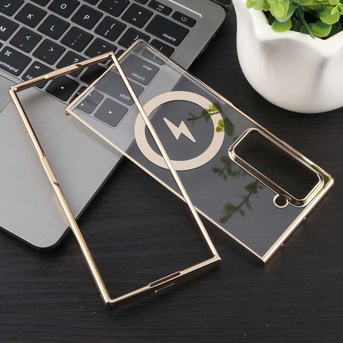 For Samsung Galaxy Z Fold Special / W25 6D Glossy Electroplated PC MagSafe Phone Case(Desert Gold)
