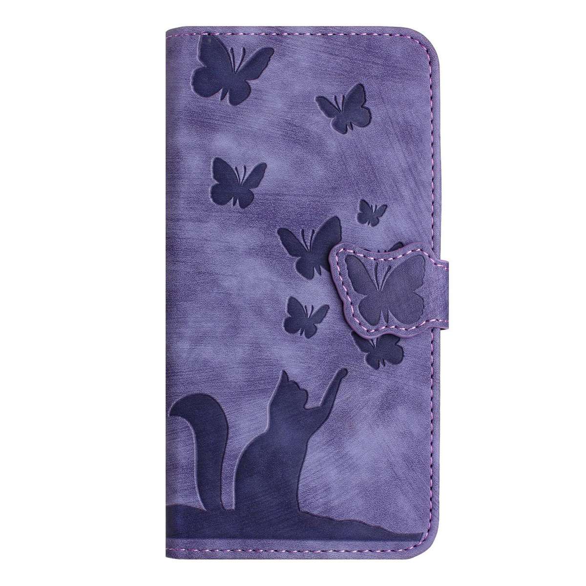For Samsung Galaxy A57 5G Butterfly Cat Embossing Flip Leather Phone Case(Purple)