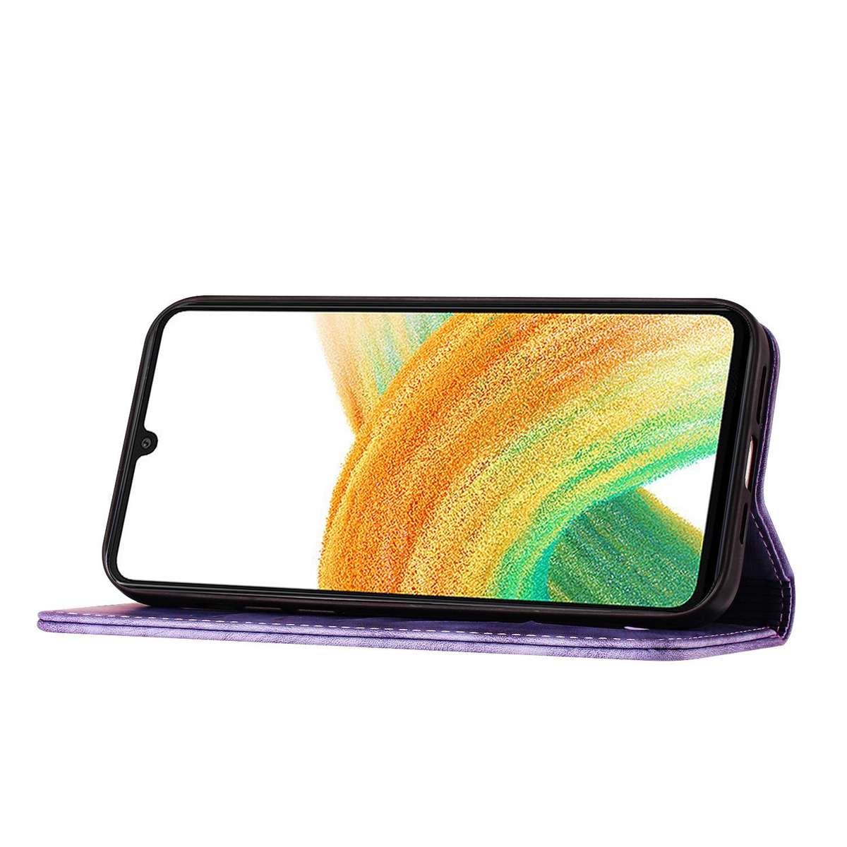 For Samsung Galaxy A57 5G Butterfly Cat Embossing Flip Leather Phone Case(Purple)