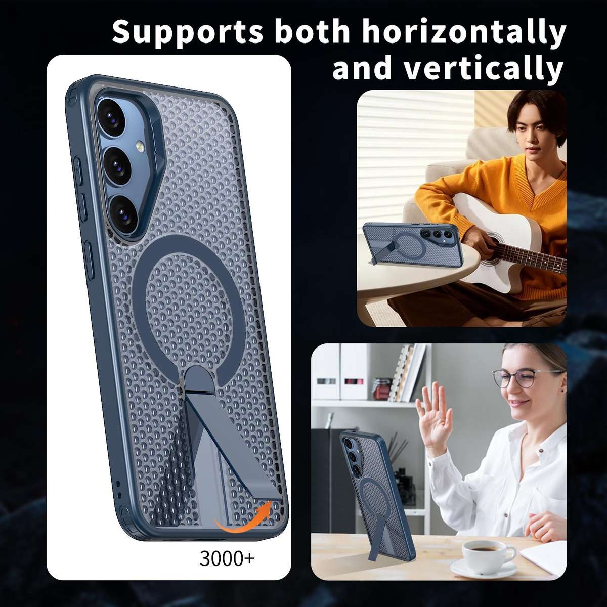 For Samsung Galaxy S24 Ultra 5G Honeycomb Cooling MagSafe Holder Phone Case(Blue)