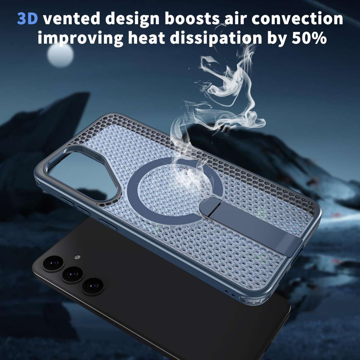 For Samsung Galaxy S24 Ultra 5G Honeycomb Cooling MagSafe Holder Phone Case(Blue)