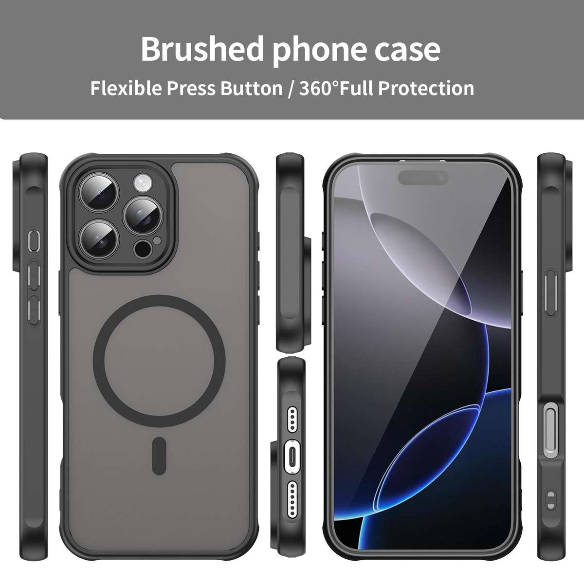 For iPhone 14 Plus Fan Dun Series TPU Hybrid PC Frosted Magsafe Phone Case(Black)
