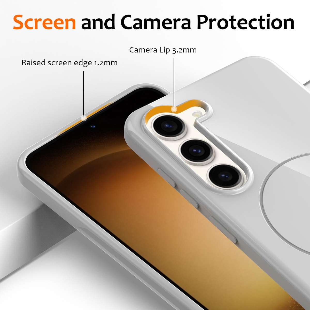 For Samsung Galaxy S23+ 5G Glossy TPU Shockproof MagSafe Phone Case with Lanyard(White)