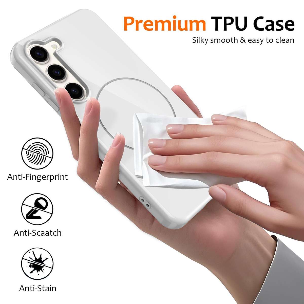 For Samsung Galaxy S23+ 5G Glossy TPU Shockproof MagSafe Phone Case with Lanyard(White)