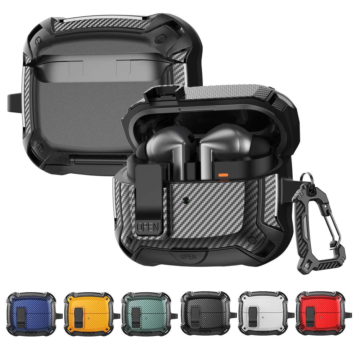 For Samsung Galaxy Buds3 / Buds3 Pro Bumblebee Fiber Texture Earphones Case with Hook & Holder(Bla
