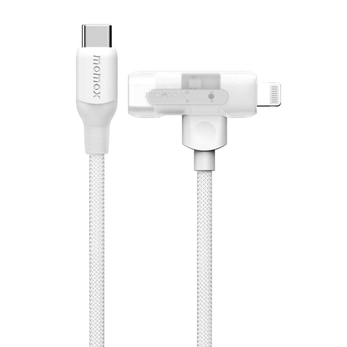 MOMAX DL56 1-Link Flow 60W Type-C to Type-C and 8 Pin Fast Charging Cable, Length:1.5m(White)