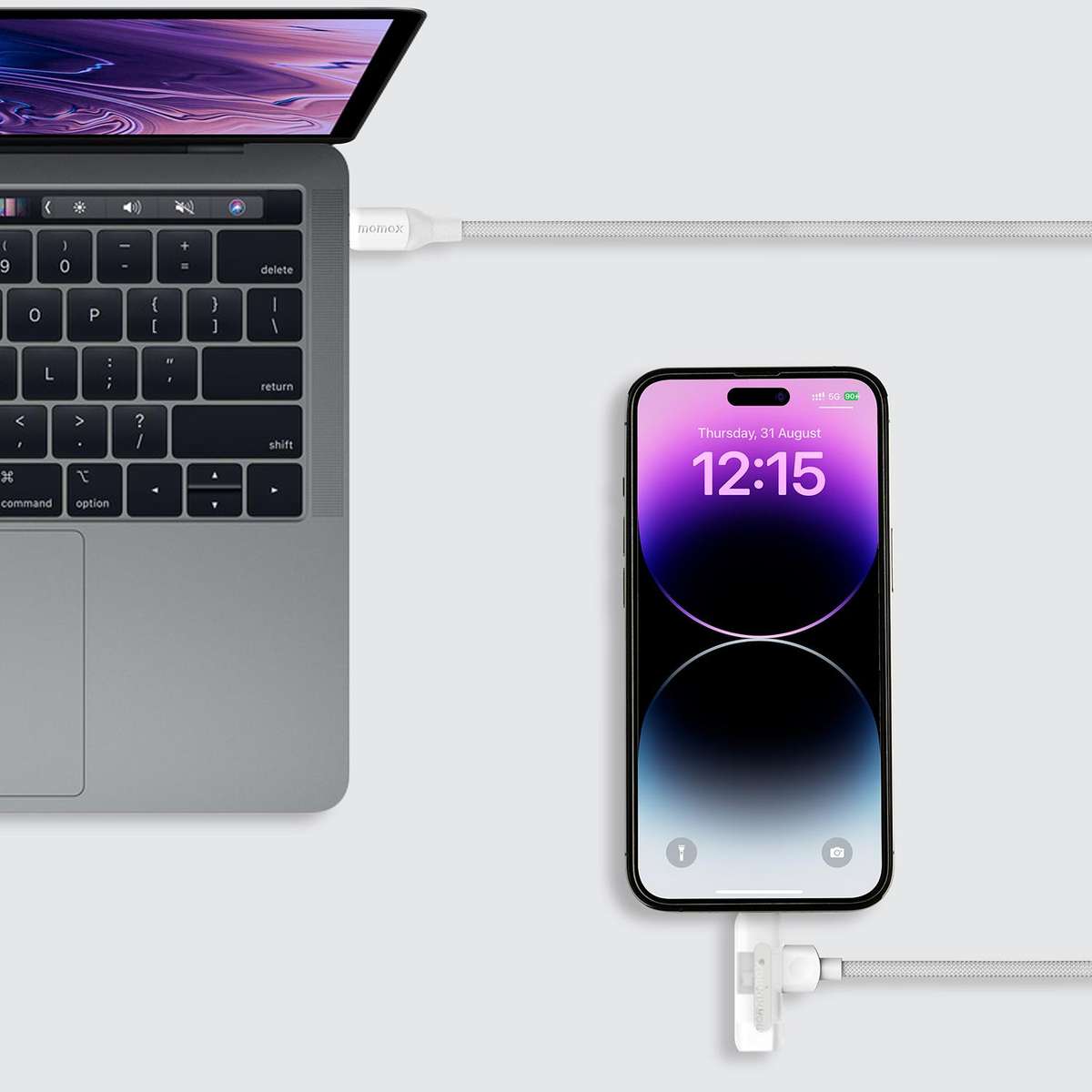 MOMAX DL56 1-Link Flow 60W Type-C to Type-C and 8 Pin Fast Charging Cable, Length:1.5m(White)