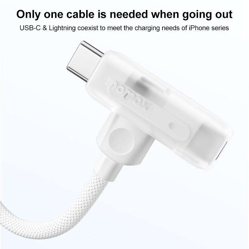 MOMAX DL56 1-Link Flow 60W Type-C to Type-C and 8 Pin Fast Charging Cable, Length:1.5m(White)