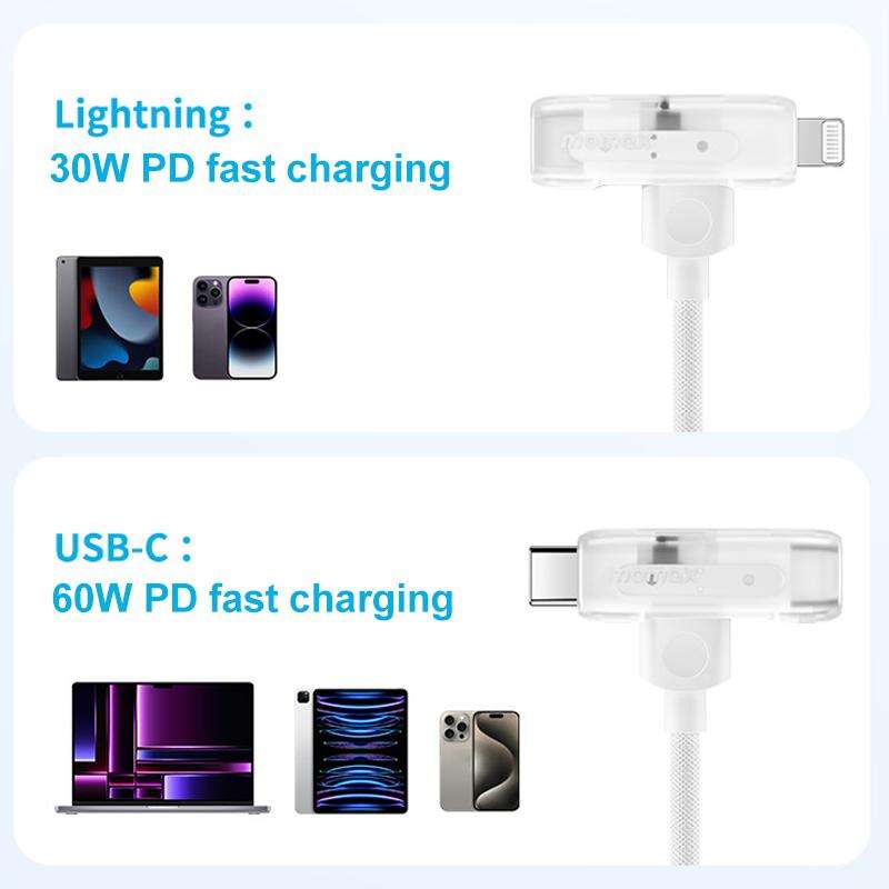 MOMAX DL56 1-Link Flow 60W Type-C to Type-C and 8 Pin Fast Charging Cable, Length:1.5m(White)