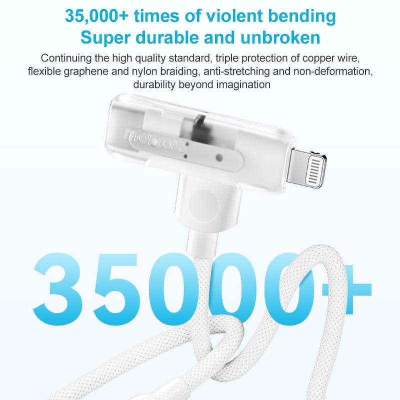 MOMAX DL56 1-Link Flow 60W Type-C to Type-C and 8 Pin Fast Charging Cable, Length:1.5m(White)