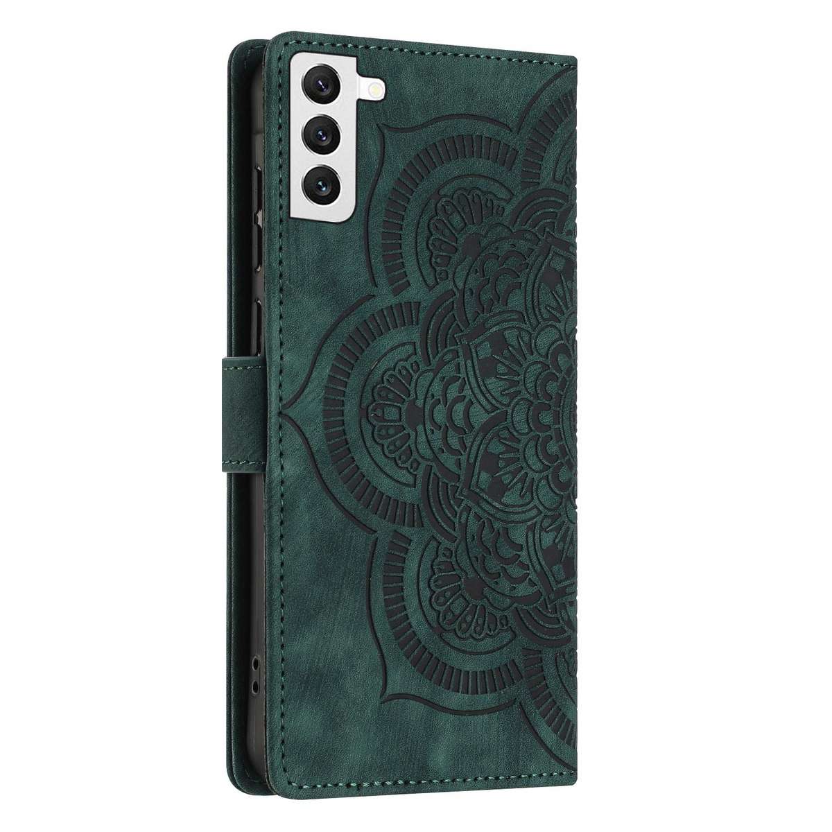 For Samsung Galaxy S22+ 5G Mandala Embossed Retro Frosted Leather Phone Case(Green)
