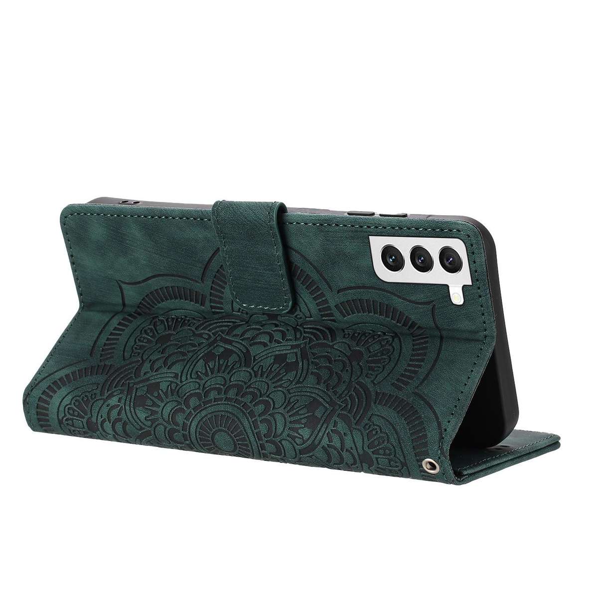 For Samsung Galaxy S22+ 5G Mandala Embossed Retro Frosted Leather Phone Case(Green)