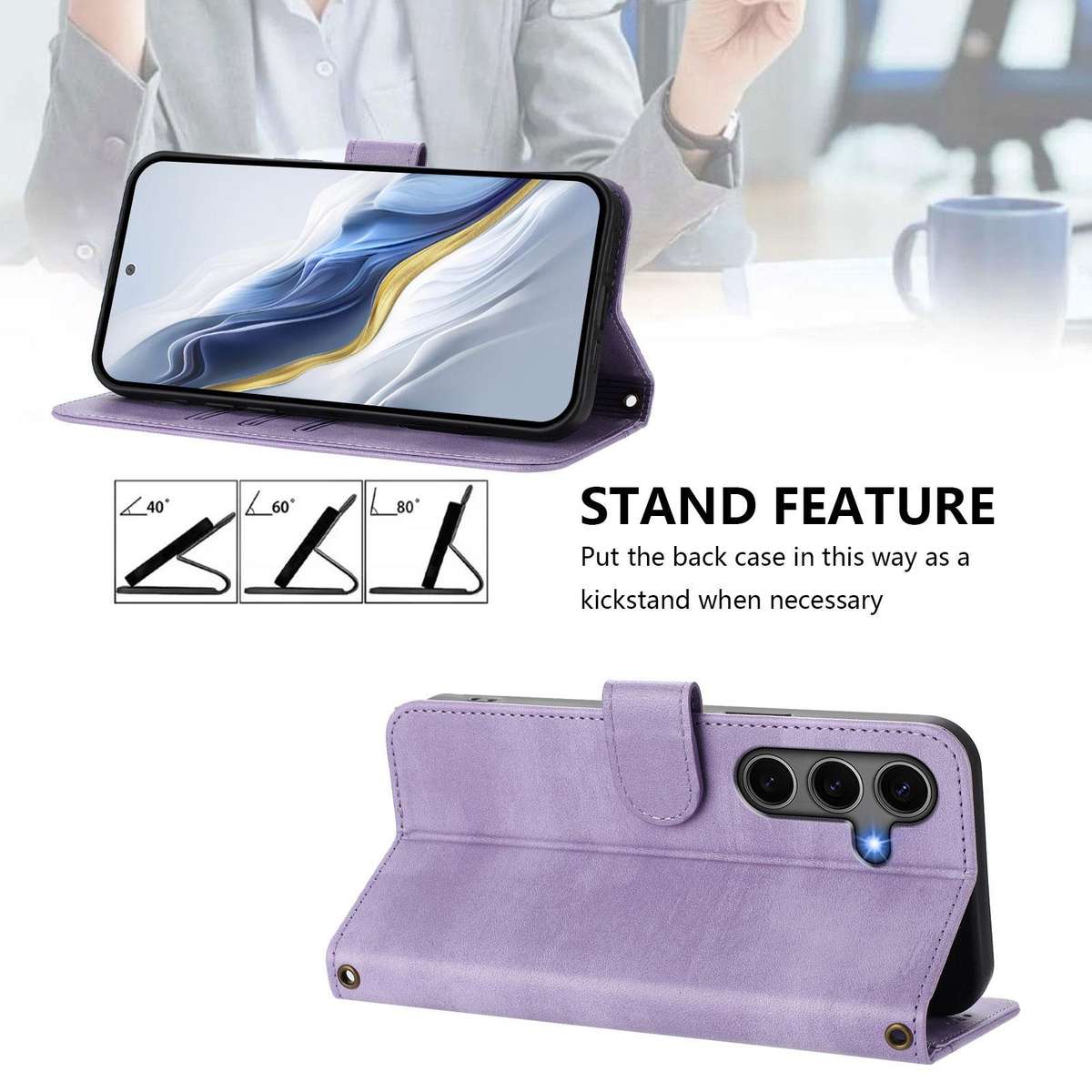 For Samsung Galaxy S25 / S24 5G Line Splicing Buckle Retro Leather Phone Case(Purple)