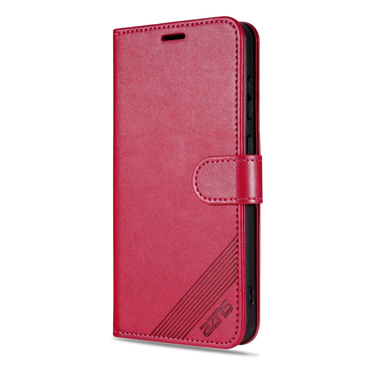 For Samsung Galaxy S22 5G AZNS Sheepskin Texture Flip Leather Phone Case(Red)