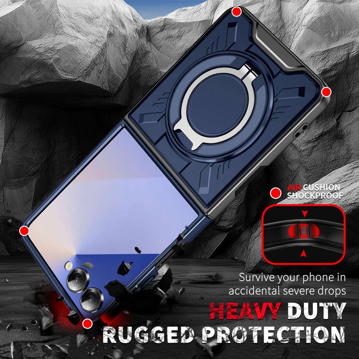 For Samsung Galaxy Z Flip7 5G Rotating Ring Holder Magnetic MagSafe Phone Case(Blue)