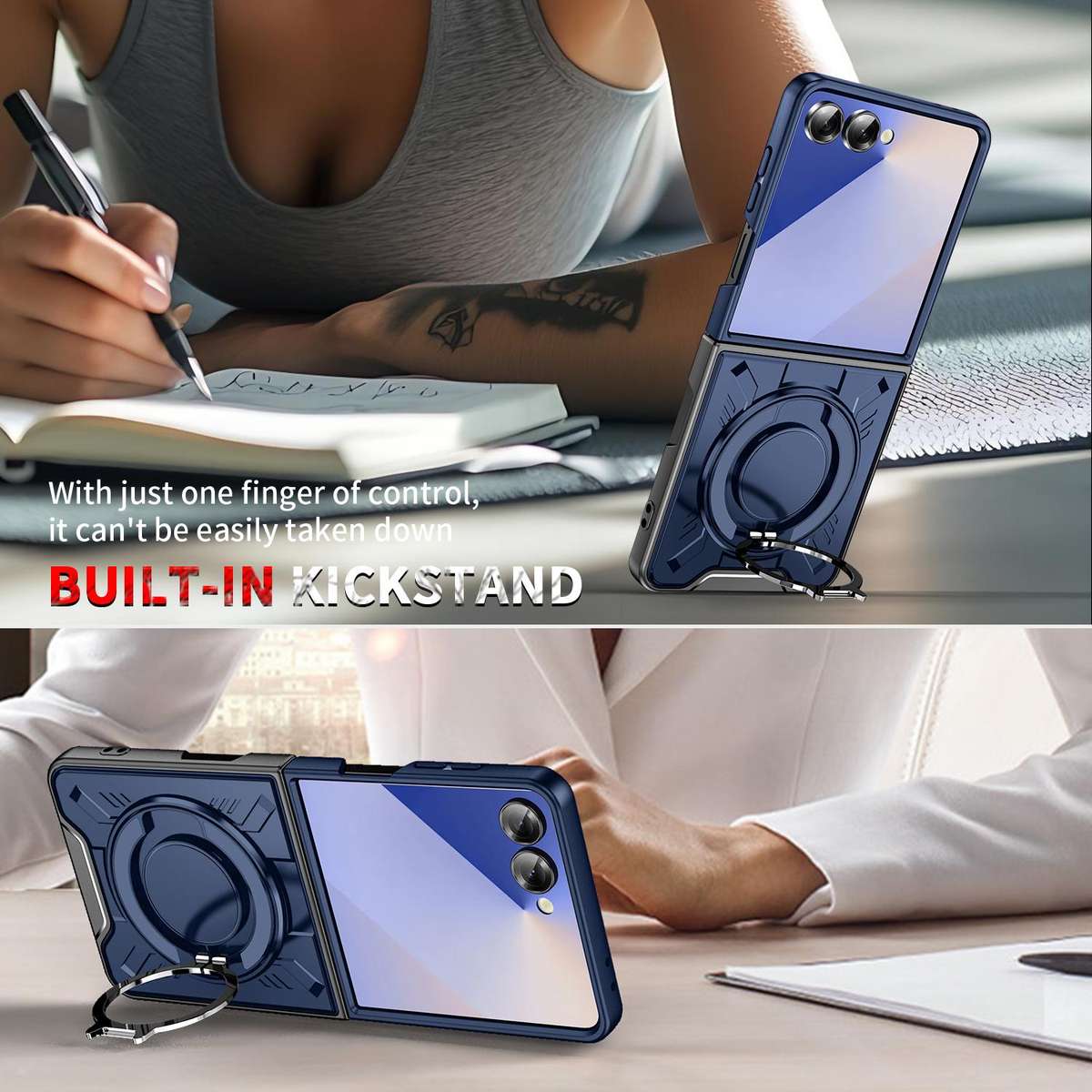 For Samsung Galaxy Z Flip7 5G Rotating Ring Holder Magnetic MagSafe Phone Case(Blue)