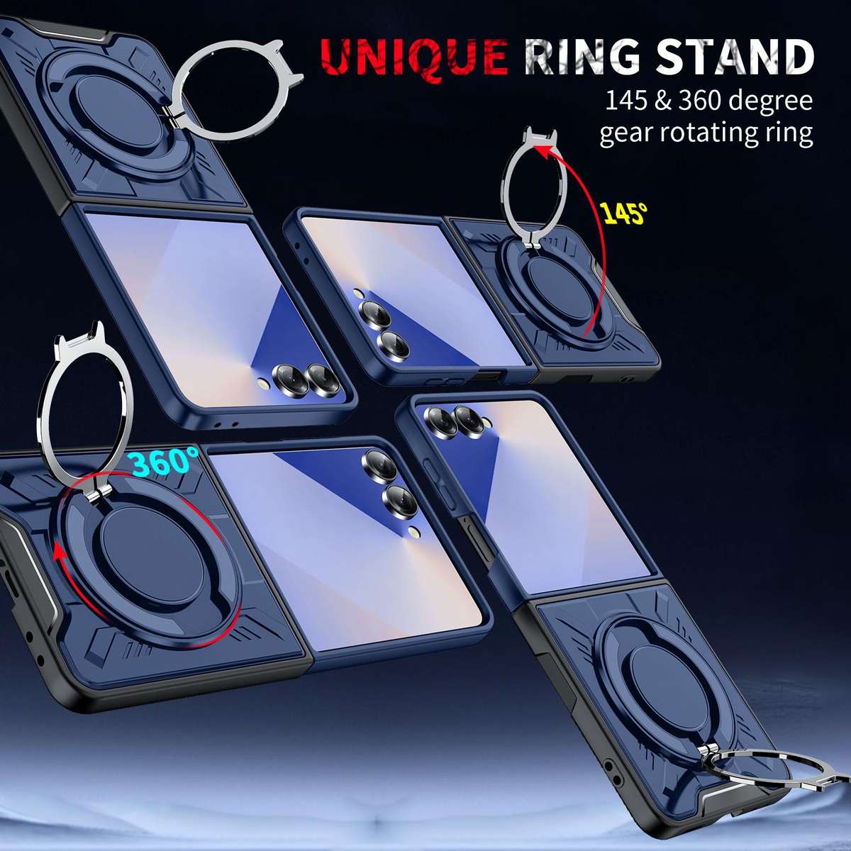 For Samsung Galaxy Z Flip7 5G Rotating Ring Holder Magnetic MagSafe Phone Case(Blue)