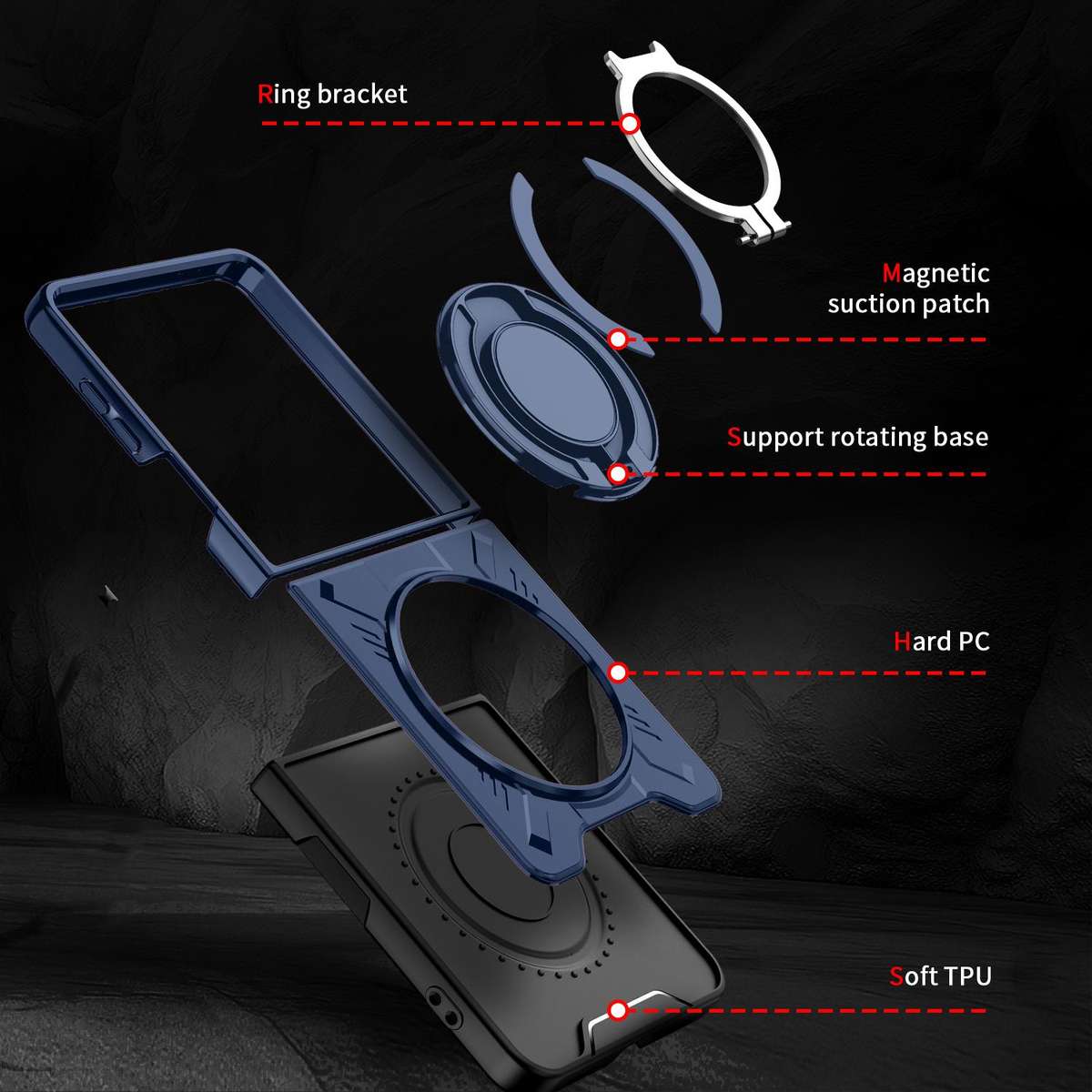 For Samsung Galaxy Z Flip7 5G Rotating Ring Holder Magnetic MagSafe Phone Case(Blue)