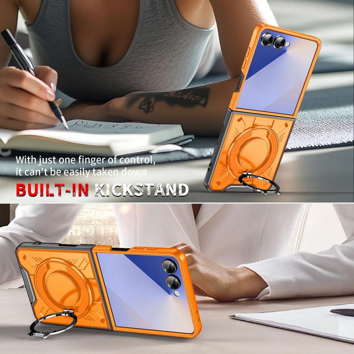 For Samsung Galaxy Z Flip7 5G Rotating Ring Holder Magnetic MagSafe Phone Case(Orange)