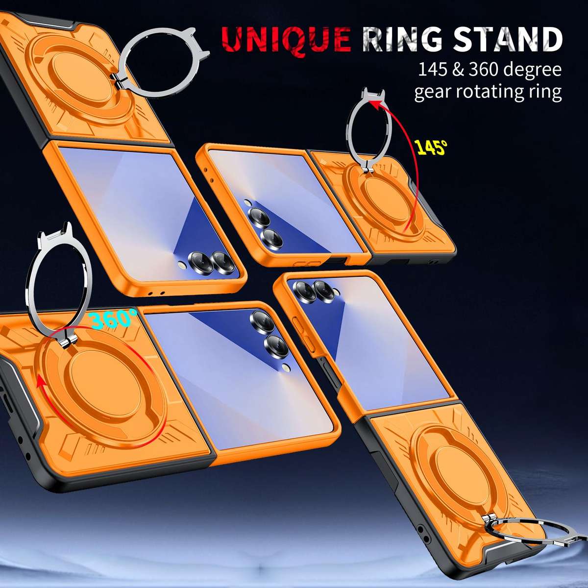 For Samsung Galaxy Z Flip7 5G Rotating Ring Holder Magnetic MagSafe Phone Case(Orange)