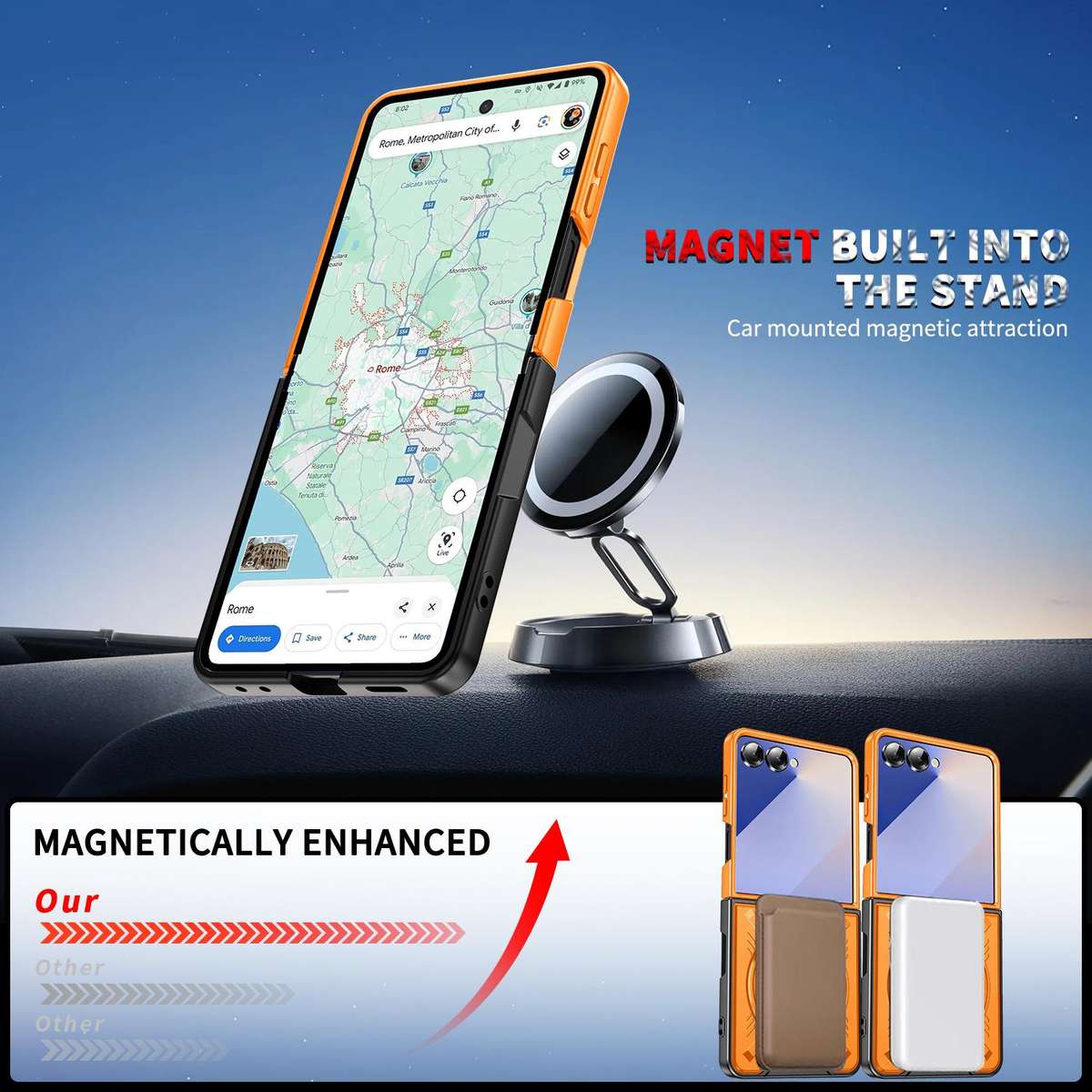 For Samsung Galaxy Z Flip7 5G Rotating Ring Holder Magnetic MagSafe Phone Case(Orange)