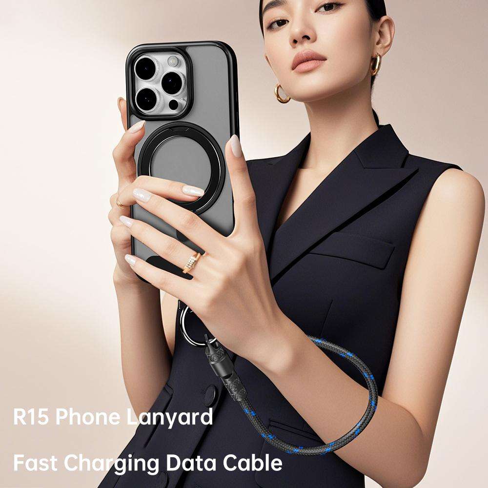 ROCK R15 Type-C to 8 Pin 27W Phone Lanyard Fast Charging Zinc Alloy Data Cable, Length:30cm(Creamy