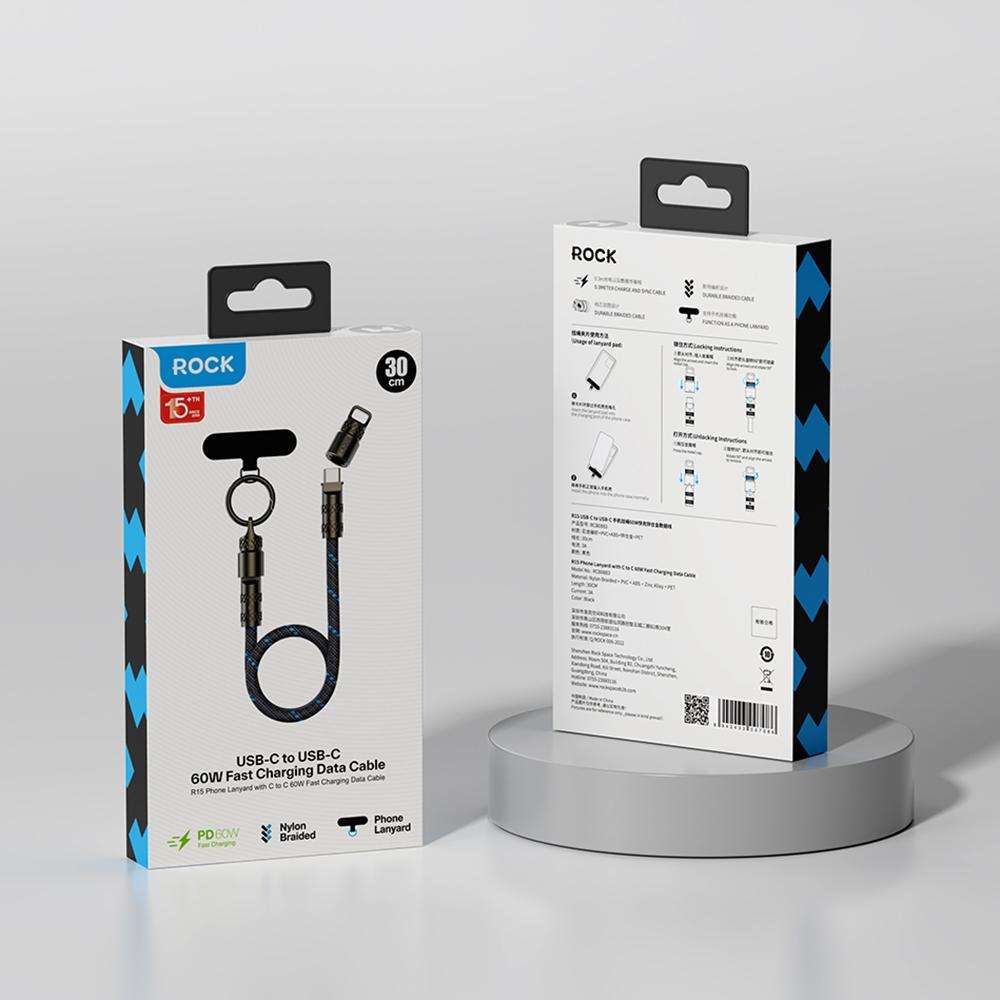 ROCK R15 Type-C to 8 Pin 27W Phone Lanyard Fast Charging Zinc Alloy Data Cable, Length:30cm(Creamy