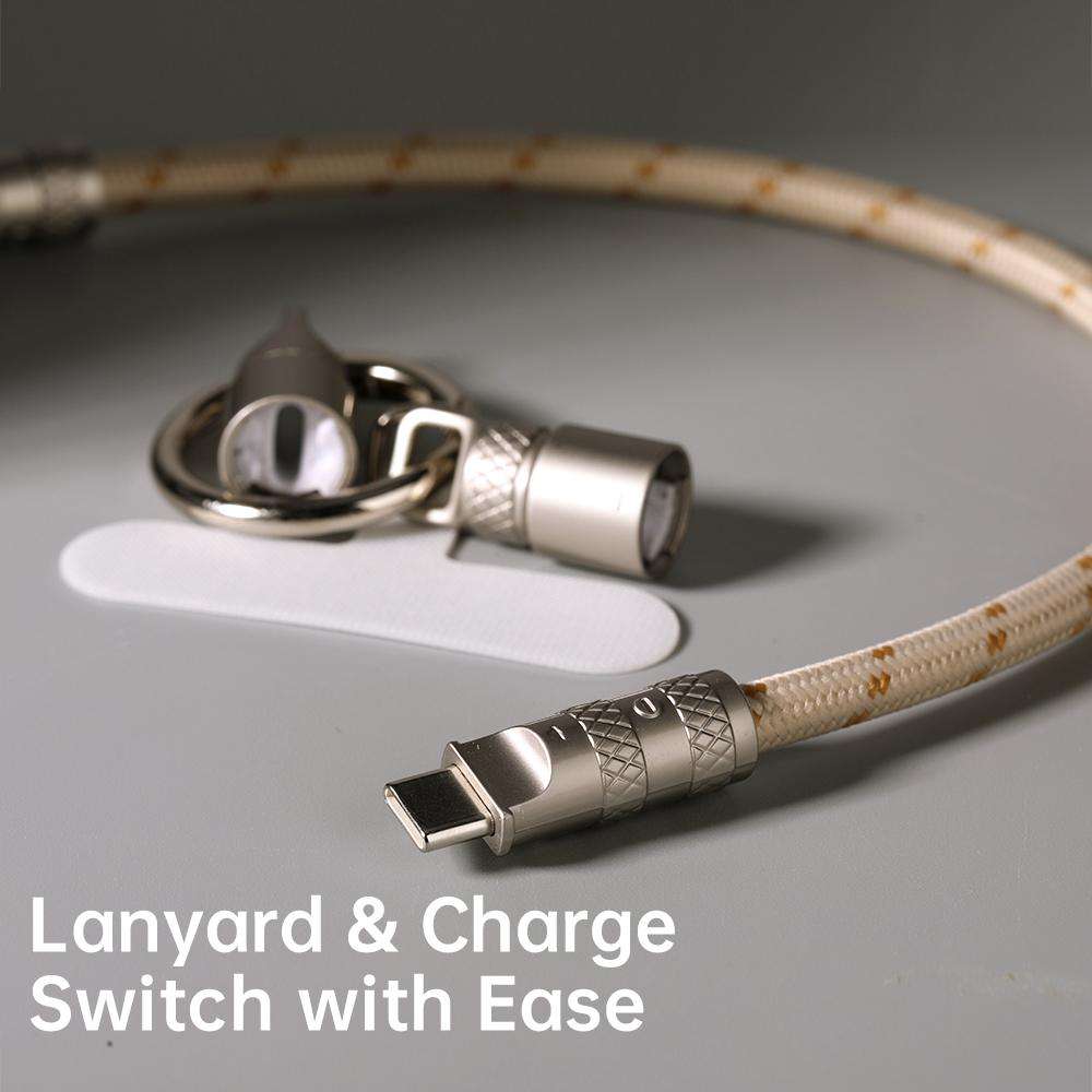 ROCK R15 Type-C to 8 Pin 27W Phone Lanyard Fast Charging Zinc Alloy Data Cable, Length:30cm(Creamy