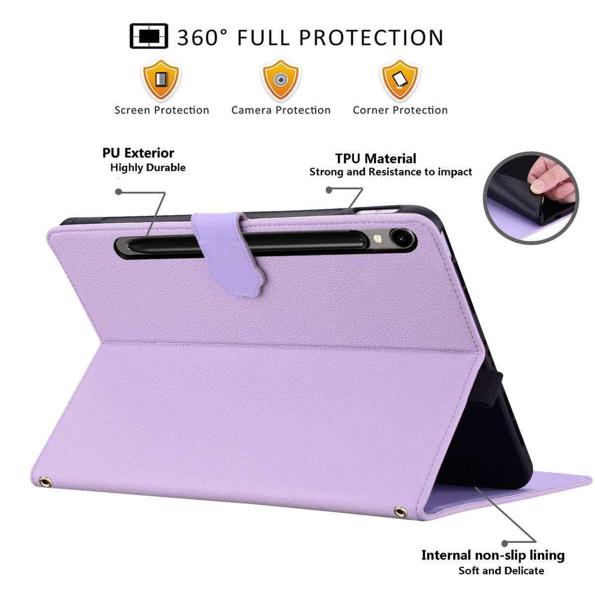 For Samsung Galaxy Tab S10 / S9 / S9 FE Cat Skin-feel Litchi Leather Smart Tablet Case(Purple)