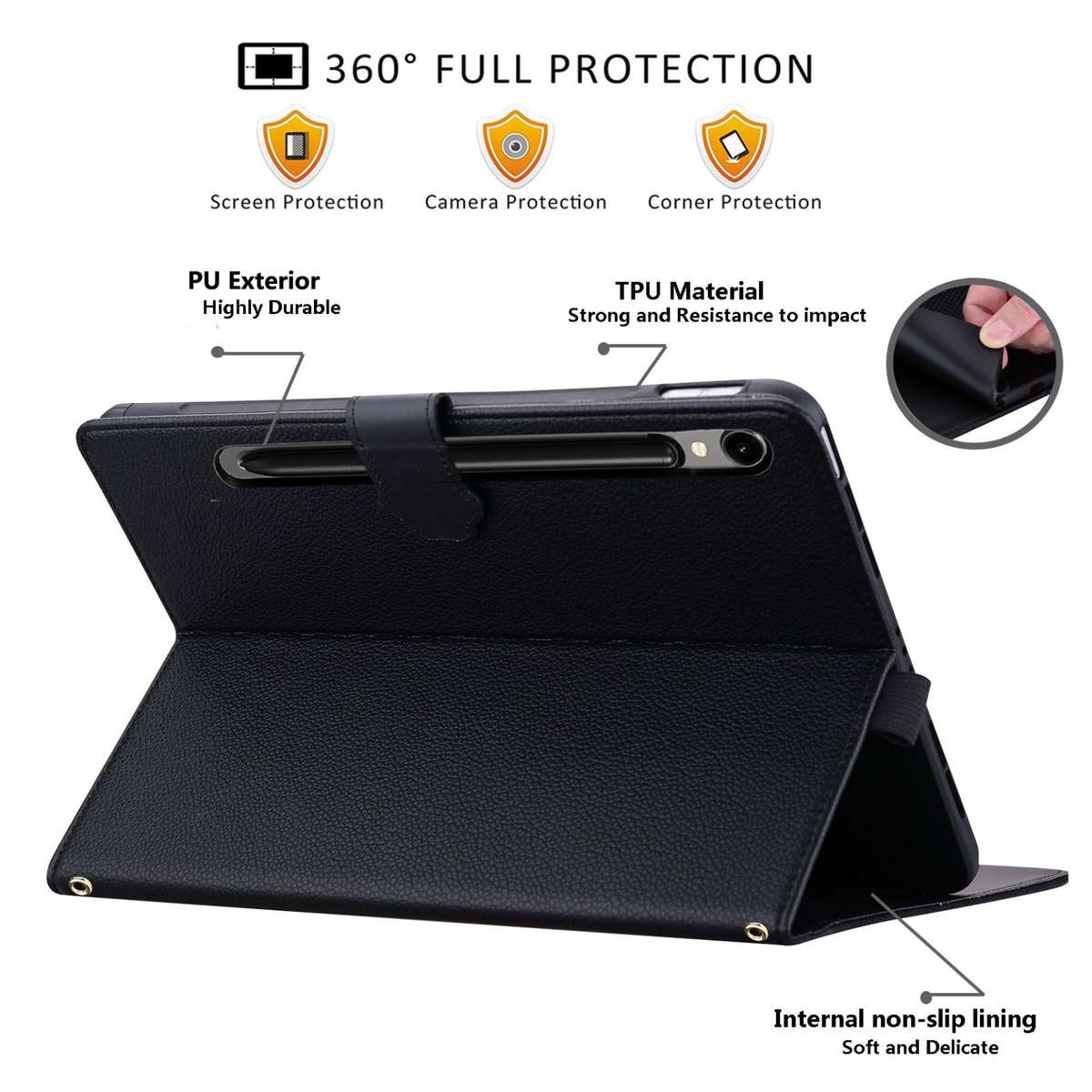 For Samsung Galaxy Tab S10 FE+ / S11 Cat Skin-feel Litchi Leather Tablet Case(Black)