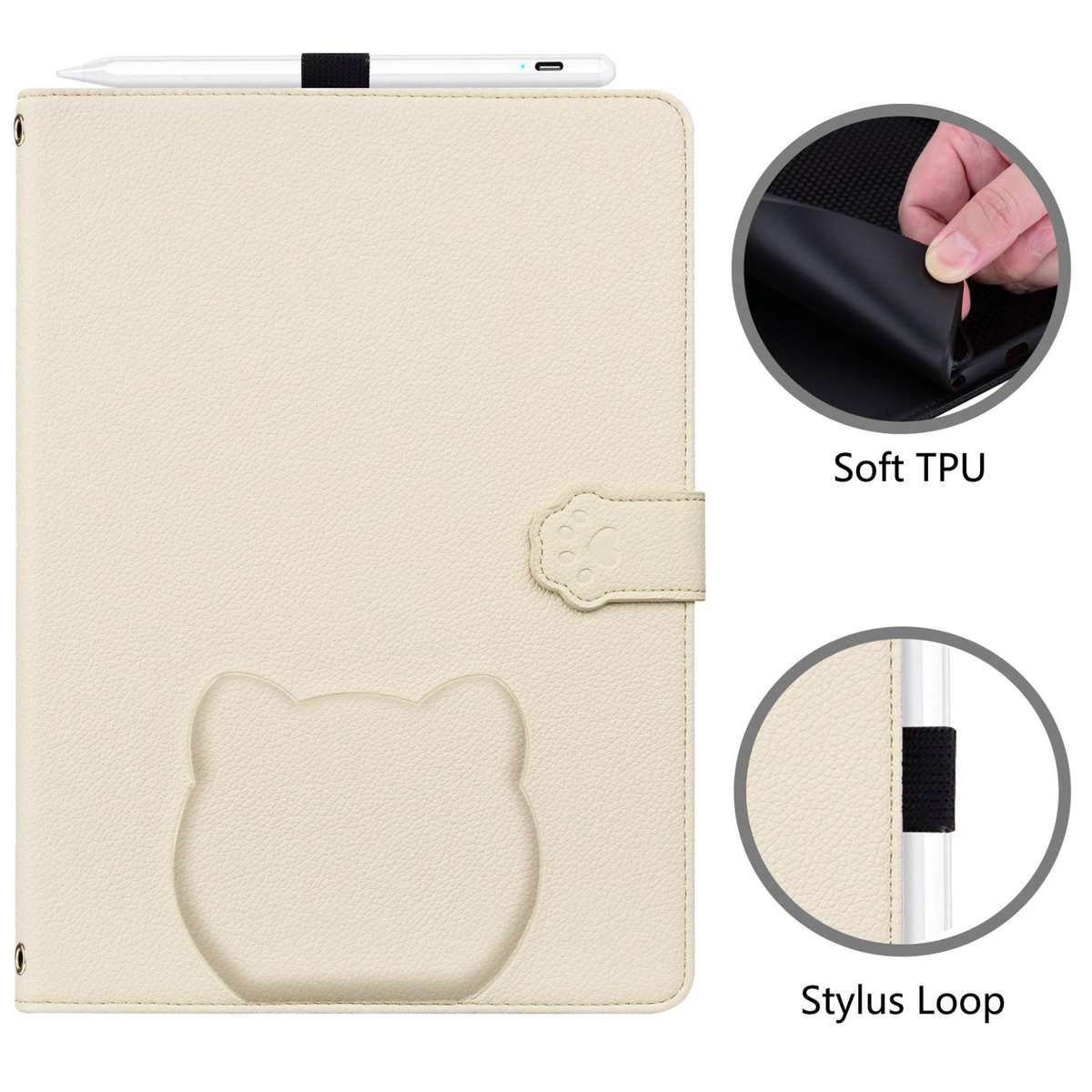 For Amazon Kindle Scribe 10.2 2022 / 2024 Cat Skin-feel Litchi Leather Tablet Case(Apricot White)