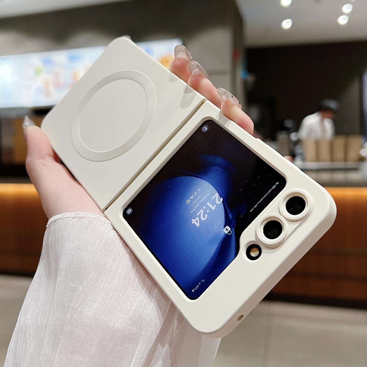 For Samsung Galaxy Z Flip6 5G Solid Color Liquid Silicone MagSafe Magnetic Phone Case(Antique Whit