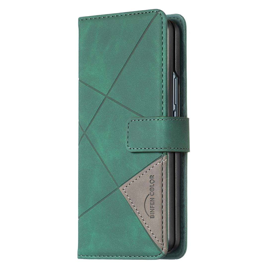 For Samsung Galaxy Z Fold7 Magnetic Buckle Rhombus Texture Leather Phone Case(Green)