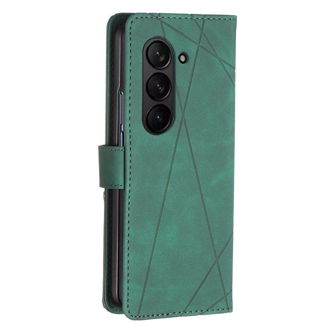 For Samsung Galaxy Z Fold7 Magnetic Buckle Rhombus Texture Leather Phone Case(Green)
