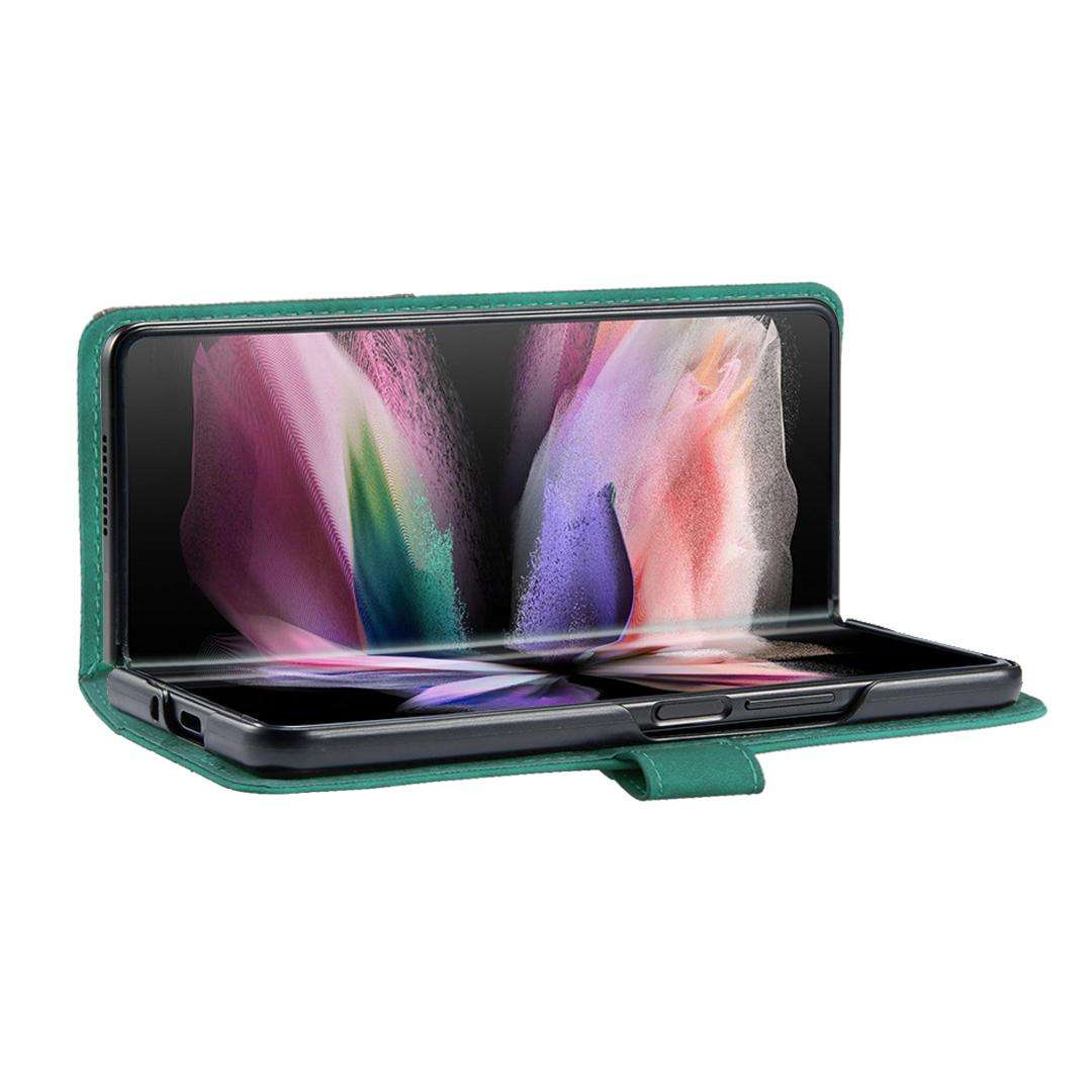 For Samsung Galaxy Z Fold7 Magnetic Buckle Rhombus Texture Leather Phone Case(Green)