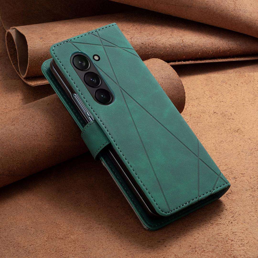 For Samsung Galaxy Z Fold7 Magnetic Buckle Rhombus Texture Leather Phone Case(Green)