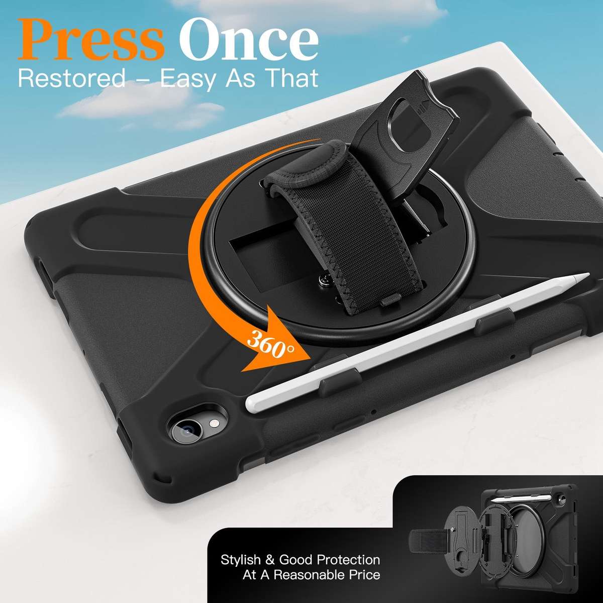 For Samsung Galaxy Tab S11 2025 Rotatable Holder Silicone Hybrid PC Tablet Case with Shoulder Stra