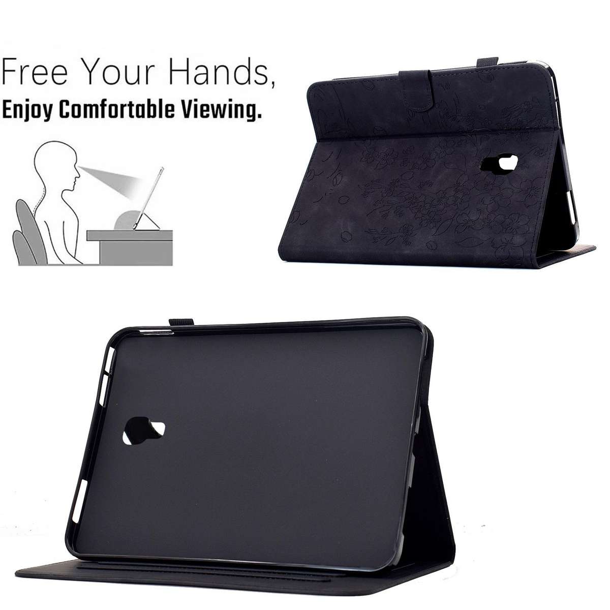 For Samsung Galaxy Tab A 10.5 / T590 Plum Blossom Embossed Smart Leather Tablet Case(Black)